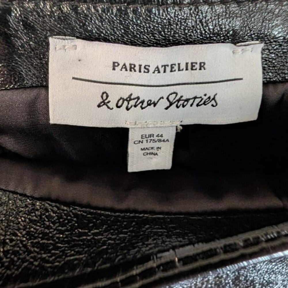 & Other Stories Paris Atelier Black Nappa Leather Mini Skirt EU 44 US 12